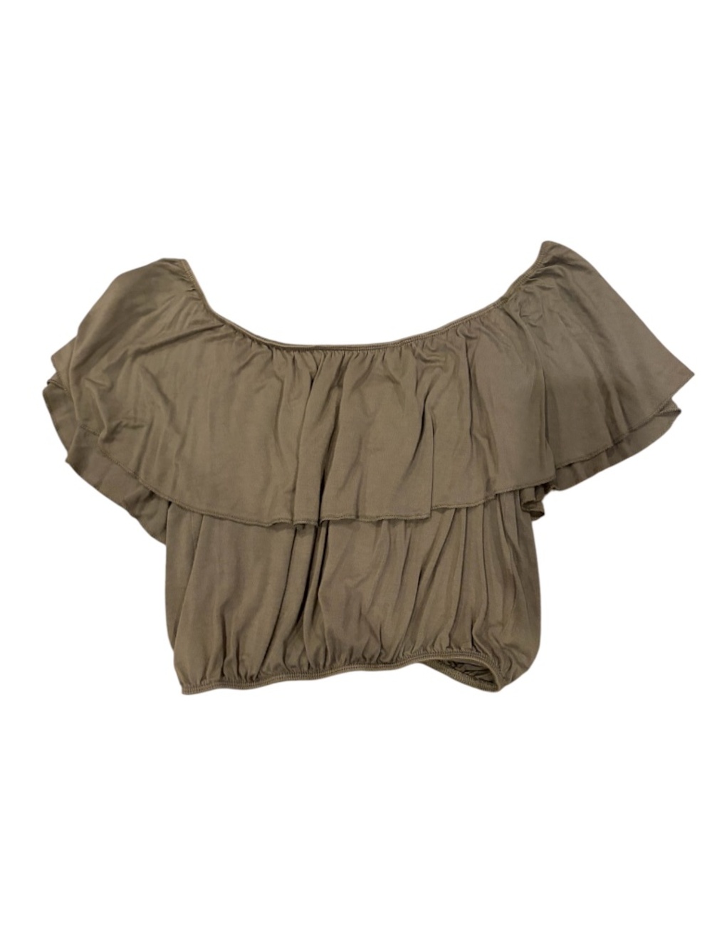 Olive Green Flounce Off the Shoulder Crop Top